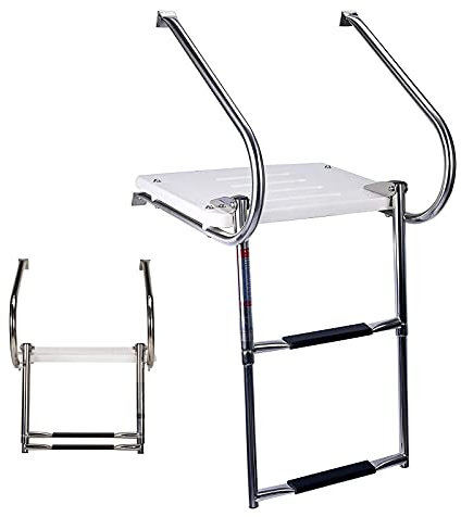 SGKOMN Escalera telescópica Interior para Barcos de 2 escalones con Plataforma de baño y pasamanos, Plataforma de Espejo de popa Resistente para Muelle Flotante, pontón y y