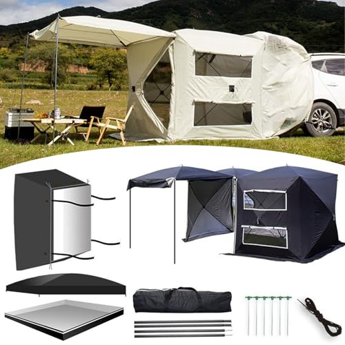 Ddasam Auto Zelt, heckzelt Auto, heckklappenzelt pkw, Heckzelt für Auto mit Moskitonetz, Winddicht, Sonnenschutz und Wasserdicht Für Selbstfahrende/Lange Reisen, Zwei Schlafzimmer