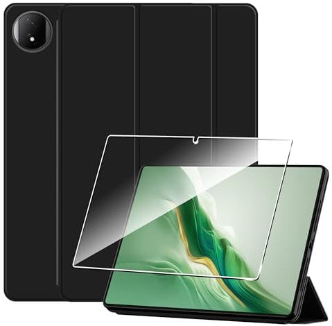 Heioloo Funda para Honor Magic Pad 2 Protectora Carcasa con Auto-Sueño/Estela, + [1 Piezas] Templado Protector de Pantalla, Ultradelgada Carcasa, Negro