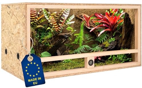 ITA Holz Terrarium 100x50x50 cm mit Seitenbelüftung & Integriertem Hygrometer - Holzterrarium aus OSB-3 Platten - Terrarien für Reptilien, Schlangen, Amphibien - EU Produkt, FSC Zertifiziert