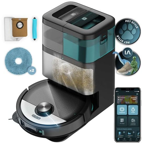 Cecotec Robot Aspirapolvere Lavapavimenti con Mappatura Conga 16090 AI SpinArm Home&Wash. 8000Pa, Mopas Elevabili, Home&Wash, 240m2, APP Bluetooth/WiFi, Carpet Care, Batteria 5200mAh, Pulizia Autonoma