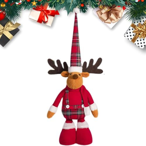 Christmas Dolls With Retractable Legs - Elk Doll Plush Decorations | Telescopic Long Leg Christmas Elk Broom Desktop Ornaments for Winter Home Farmhouse Window Decor