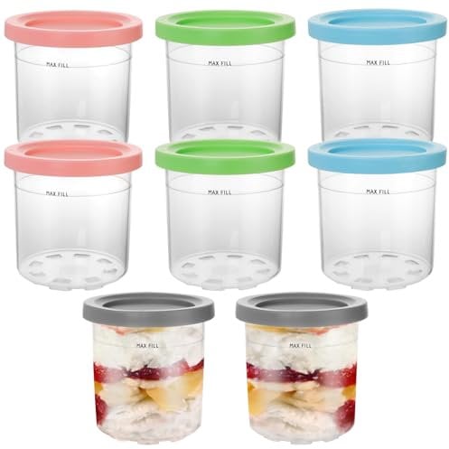 MOUYAT 8 PCS 16oz Ice Cream Tubs for Ninja Ice Creami Pints Containers with Lids, Replacement Ice Creami Pint Cup Compatible with Ice Cream Maker NC299 NC300 NC301 Series ﻿