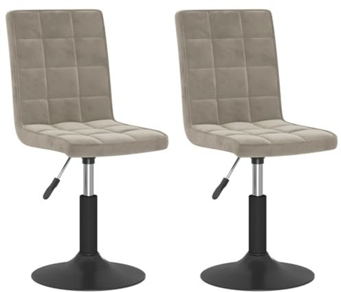 vidaXL 2X Chaises Pivotantes de Salle à Manger Chaises à Dîner Sièges de Cuisine Chaises de Repas Hauteur Réglable Intérieur Gris Clair Velours
