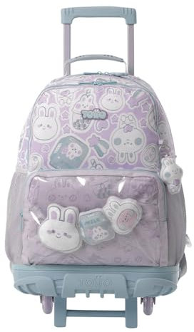 TOTTO - Mochila Escolar con Ruedas, Modelo Kawi L, Mochila Grande, Capacidad 29 L, Bolsillos Botella, Organizador Interno, Protección en la Base, Correas Ajustables, Color Rosa