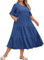 Hanna Nikole Women's Plus Size V-Neck midi Dress A-line Dress Ruffle Sleeves Summer Dresses Elastic Waist Knee-Length Dress with Pockets Gray Blue 24