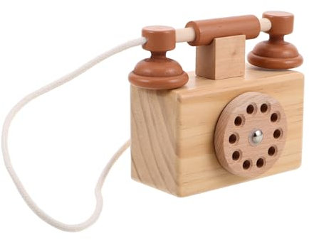 Vaguelly Spielzeugtelefon für kinderspielzeug Telefon Stickgarn für den Haushalt Miniatur-Puppenhaus Dekoratives Telefon aus Holz hölzernes Retro-Telefonspielzeug