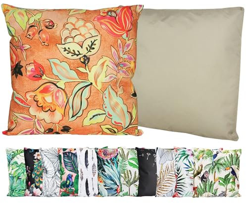 JACK Outdoor Motiv Kissen 45x45cm Lounge Dekokissen inkl. Füllung Wasserabweisend Sitzkissen Garten Stuhl, Farbe:Beerenflut Orange