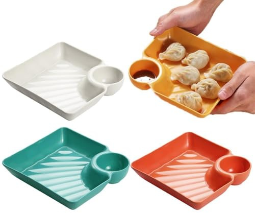 Ymxygz 4pcs Plastic Dumpling Plates with Sauce Compartment Serving Plates with Sauce Holder Serving Platter Tray for Party