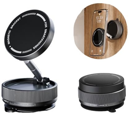 New&Teck Support Téléphone à Ventouse avec Verrouillage Rotatif, [10 Aiments] Support pour Magsafe Voiture, [Pliable & 360°] Tous Les Smartphones sur Surface Lisse. (Noir, K10A)