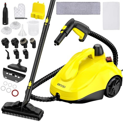 KROQO Multi-Purpose Steam Cleaner Handheld Steam Cleaner for Everything with 23 Accessories, Removing Wallpaper, Floor, Carpet, Sofa, Upholstery, Car, Tiles, Upholstery, Bathroom 1.5 L Steam Cleaner