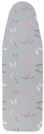 DURA HOME Premium Ironing Board Cover – 2 sizes, 100% Cotton + 3 mm Foam Pad – Heat-Reflective, with Adjustable Drawstring Fastener (Butterfly, L (148x52 cm))