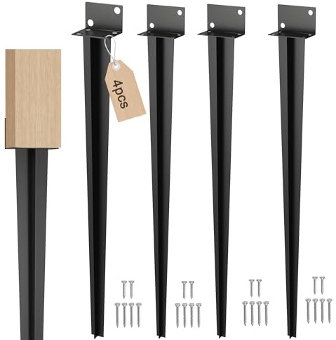 XMTECH Lot de 4 douilles à enfoncer pour poteaux en bois - 40 x 500 mm - Support galvanisé en forme de L - Pour clôtures - Noir