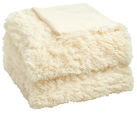 Sienna Fluffy Fleece Blanket Cream Throws for Sofas Super Soft Cosy Warm Throw Blanket for Bed Settees Armchairs Lightweight Single Bed Throw Adults Gifts, 125 x 150cm
