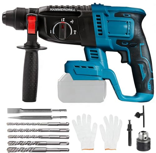 Bohrhammer für Makita Akku 18V, 3-in-1 Bürstenloser Schlagbohrmaschine mit 7 Stück Bohrer, Handschuhe, 3 Betriebsarten, Anti-Vibrationsgriff und Sicherheitskupplung (ohne Akkus und Ladegerät)
