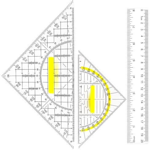 Geometrie Lineal Set 3 Stück – Großes & Kleines Geodreieck mit Griff + 20 cm Lineal, Lineal Set für Präzise Winkel & Längenmessung, Geometrie Zubehör Ideal für Präzises Zeichnen, Messen & Modellieren