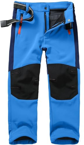 Pantalon de ski softshell pour enfant - Pantalon cargo doublé - Pantalon thermique - Pantalon de neige - Pantalon d'hiver - Pantalon de randonnée, bleu, 12-13 ans