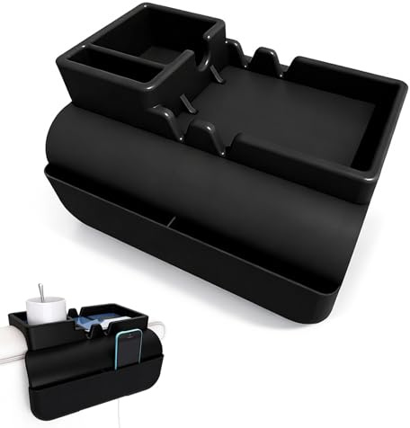 Sofa Armlehne Organizer, Silikon Sofatablett Armlehne mit Becherhalter, Telefonhalter & Tablet-Slot, Rutschfest & Auslaufsicher Sofa Tablett mit Zwei Seitentaschen, Silikon Anti-Spill Couch Organizer