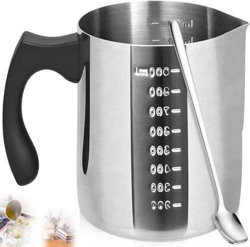 900ml Candle Wax Melting Pot with Scale & Stirring Spoon & Heat-Resistant Handle, Stainless Steel Chocolate Melt Pouring Pitcher, Dripless Spout Melter Bowl for Kitchen Soap Making, DIY Crafts
