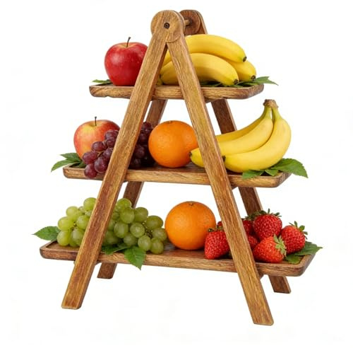 Genérico Bandeja 3 Niveles – Rectangular Madera, 42x34cm | Bandeja Desmontable Para Frutas, Cupcakes, Pasteles, Aperitivos Y Postres, Ideal , Boda, Bar, Celebración, Mesa Decorativa, Servir Invit