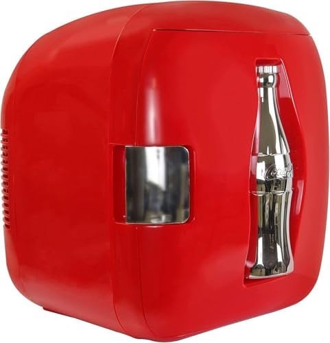 Coca-Cola Coke 7.9L Mini Fridge For Bedrooms 12 Can Table Top Mini For Snacks Lunch Food Drinks Beverages Home RV Car Travel 12V Portable Small Personal Cooler Warmer Red