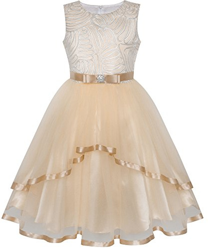Vestido para niña Flor Beige Boda Fiesta Dama de Honor 5 años
