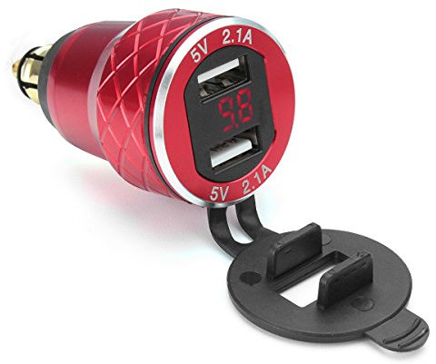 Alamor 12V-24V 4.2A Voltímetro Rojo Motocicleta Dual USB DIN Socket para BMW Moto - Rojo