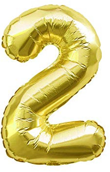 Oblique Unique® Folien Luftballon mit Zahl Nummer in Gold für Geburtstag Jubiläum Party Deko Folienballon - Zahl wählbar (Nr 2)