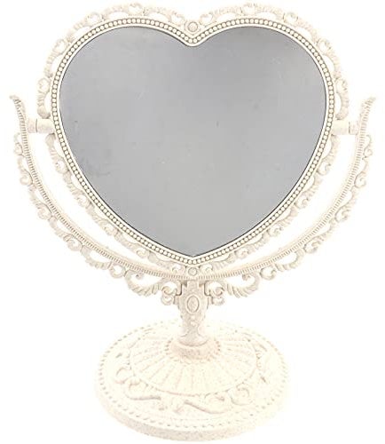 Beaupretty Doppelseitiger Spiegel mit 360 Grad drehbarer Tischplatte, Herzform, Make-up-Kosmetikspiegel, Beige