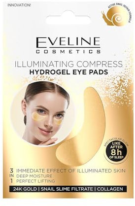 EVELINE COSMETICS Eveline Hydrogel Augenpads Aufhellende Kompresse - Schneckenschleim, Baikalin & Kollagen - Dermatologisch Getestet, Feuchtigkeitsspendend & Glättend