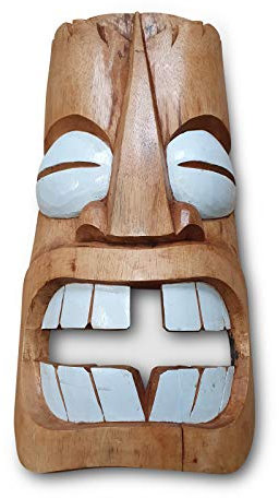 Kinaree Tiki Holz Maske - Hawaiianische Dekoration - Südsee Maske - 50cm große Wandmaske - Freundliches Gesicht