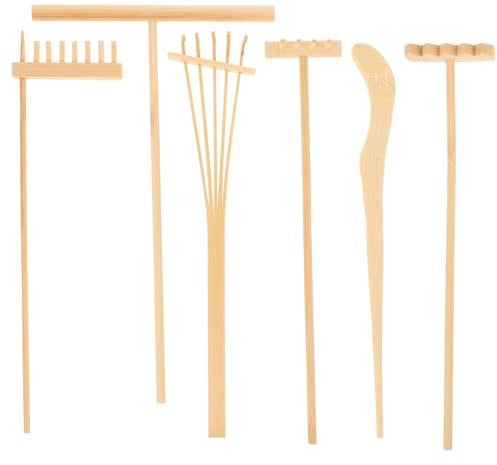 Healifty - Set di 6 accessori da giardino Zen Mini rastrello da giardino in bambù