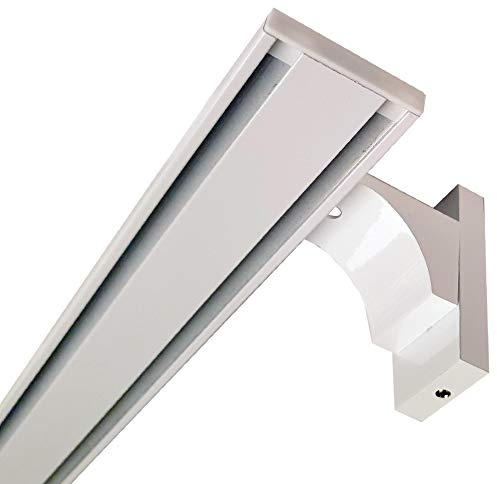 Vorhangschiene Aluminium (inkl. Wandträger) - Weiß 2 Lauf 210cm (90cm + 120cm) - Flache Gardinenschiene (7mm) - inkl. Vorhanggleiter