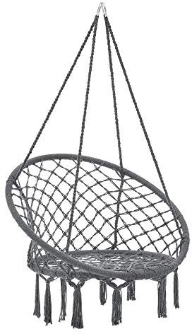 casa.pro Hängesessel Tampico bis 100 kg Hängesitz Innen und Außen Hängestuhl Hängeschaukel Indoor Outdoor Hängekorb Dunkelgrau