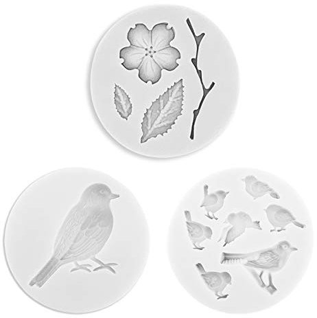 Vögel Silikonform DIY Mini-Blume Silikon Formen Süßigkeiten Schimmel Backen Dekoration Kuchendekoration Kuchen Formen 3 Stück für Kuchen Dekoration Schokolade für Seifen Fondant Zuckerguss, Grau