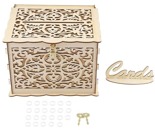 HERCHR Hochzeitskarten Box Geldbox, Rustikal Hochzeitskarte Box Spendenbox Vintage Holz Kartenbox Karten Kiste Aus Holz, Hochzeit Gastkartenbox Mit Schloss Schlitz Für Hochzeit Geburtstag Party
