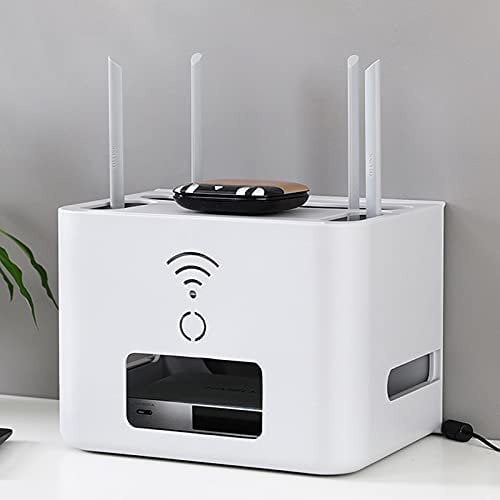 Tauzveok Router Aufbewahrungsboxen Router Regal, Kabelaufbewahrungsbox Kabel Verstecken Bei Kabelsalat, Set-Top-Box-Rack Schreibtisch Für Wohnzimmer Hotel Büro,29.2 * 21 * 20.9cm