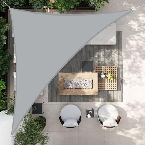 HENG FENG Sonnensegel Dreieck 3x3x4.25m Wasserdicht PES Polyester Sonnenschutz Windschutz Wasserabweisend UV Schutz für Balkon Garten Terrasse Grau