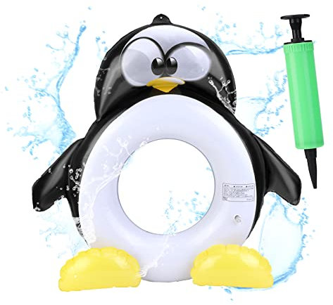 Penguin Shaped Baby Swimming Ring, Inflatable Baby Swimming Float PVC Safety Aid Round Float Circle Swim Float Boat With Inflator for Age 6 Months to 3 Years Toddler Floating Training