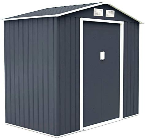 DREAMADE Box Casetta Grande, Casetta da Giardino Esterno, Capanno Magazzino in Lamiera di Metallo, con Porta a 2 Ante e Finestra di Ventilazione, Adatta per Riporre Attrezzi (Grigio)