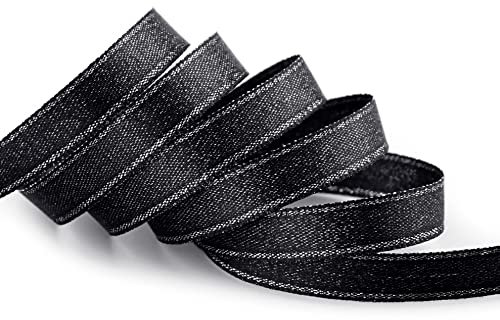 finemark 3 m x 10 mm Satinband Schimmer mit Lurex SCHWARZ Silber doppelseitiges Schleifenband aus Satin ohne Draht weich und glänzend Geschenkband Deko Band Dekoband Dekorieren Weihnachten