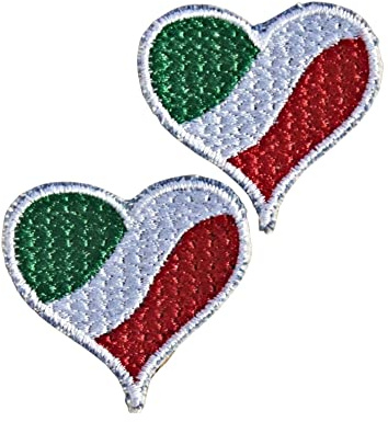 Bandiera italiana a forma di cuore | toppa ricamata termoadesiva per abiti o accessori applicazione veloce con ferro da stiro | Italia bandiera nazionale| | iron-on patch, 2 pezzi
