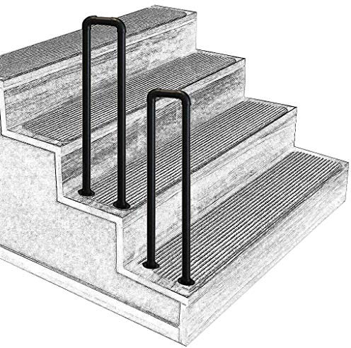 ZWLI Industrierohrtreppe Handlauf, U-förmiges Eisengeländer Industrial Black Iron 1 Stück Außenstufen für Treppen Schwarz Matt Schmiedeeisen-Deck-Geländer