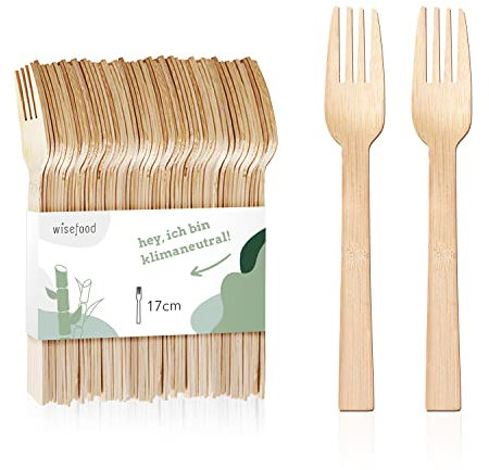 wisefood Bambus Einweg Gabel, 200 Stück 17cm, Bambusbesteck, biologisch abbaubares Einmalbesteck, Bambusgeschirr Set, natürliche Bambusgabel, Partygeschirr