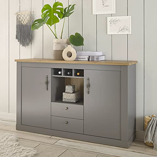 Lomadox Landhaus Wohn-/Esszimmer Sideboard in grau mit Artisan Eiche Nb., B/H/T ca. 166/100/44 cm