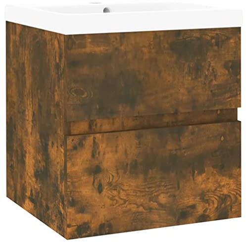 vidaXL Sink Cabinet with Built-in Basin Bathroom Sink Unit Floating Vanity Unit Washroom Washbasin Under Sink Cabinet Smoked Oak Engineered Wood
