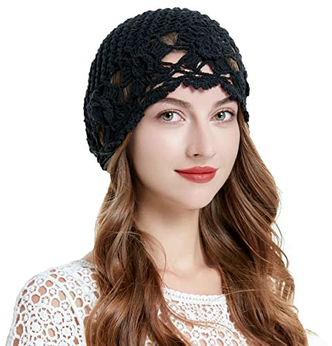 ZLYC Damen-Beanie, Blumen Schwarz, Einheitsgröße