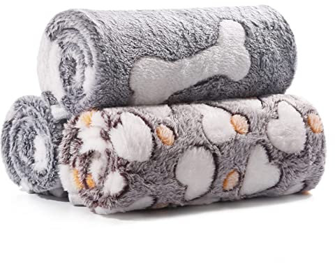 COMSLE Coperta per Cani Cane Gatto Lavabile Durevole, 3 Pezzi, Coperte per Cani in Morbida e Calda Flanella, Copertina per Cani Gatti Adatto per Cani di Piccola e Media Taglia, 40 * 60CM Osso grigio
