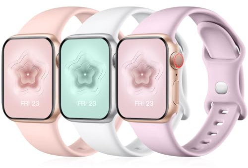 Maledan 3 Pack Straps Compatible with Apple Watch Straps 38mm 40mm 41mm 42mm for Women Men, Soft Silicone Replacement Band for iWatch Series 11 10 9 8 7 6 5 4 3 2 1 SE/SE3, Pink/White/Lavender