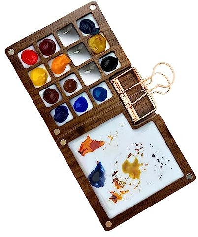 Spamietz Tragbare Aquarellpalette, 15 Farben Skizzenbuch-Palette, Holzpalette, -Farbpalette (ohne Farben)